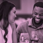 couple on a date; pink filter